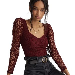 Anthropologie Sweetheart Lace top, burgundy/wine